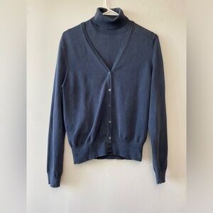 Portofino Blue Knit Two Piece Sweater Set Cardigan & Pullover Size M